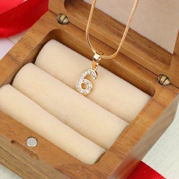 "Rose Gold Number 6 Pendant with Crystals – 18K Gold Plated Charm, XPPT1346 - Picture 4 of 13